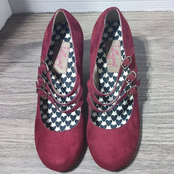 Jellypop Gita Stappy Wedge Flock Sandals Size 7M Maroon Round Toe Comfort - Picture 4 of 13